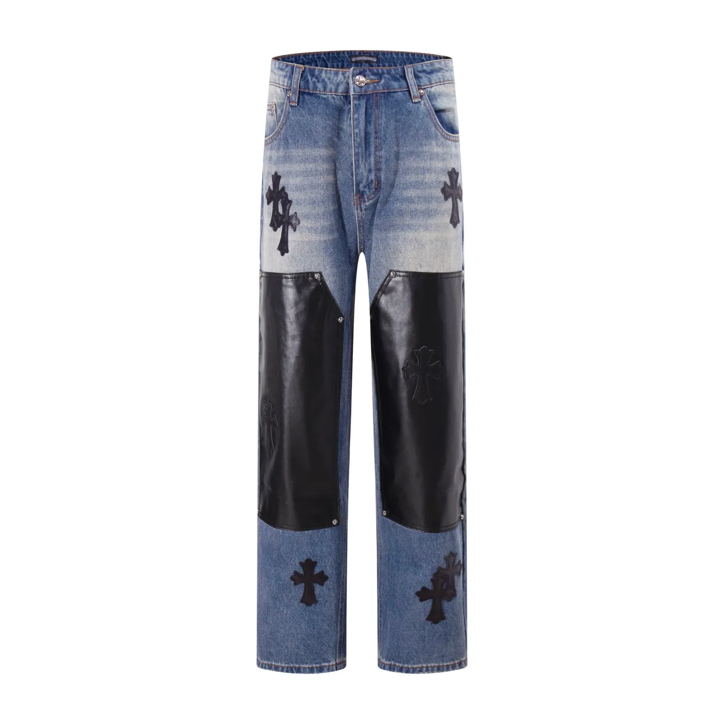 P260 Style number: H86 Croxin & 𝐂𝐡𝐫𝐨𝐦𝐞 𝐇𝐞𝐚𝐫𝐭 ss25 blue black leather oversized leather jeans. Styles with different washed textures are very friendly to people with thin legs. The slightly flared version perfectly modifies the leg shape. The timeless and moderate length makes it easy to match and match. It is the basis for various styles and is a must-have in your wardrobe! The fabric is stiff but also makes the upper body soft without losing texture. The washing process is even more perfect. It is a must-have item for everyone! ! ! Washed wheat, hang tag, pants label, three labels complete Color: blue Size: 30-32-34-36